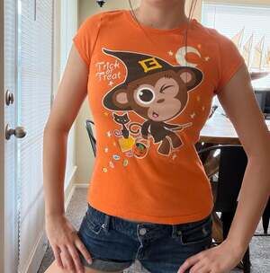 Justice Girls Orange Trick or Treat Monkey Halloween Graphic T-Shirt Size 12